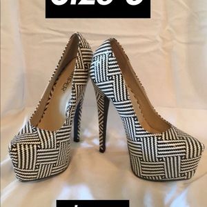 Black and white print heels